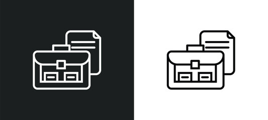 Poster - briefcase and document line icon in white and black colors. briefcase and document flat vector icon from briefcase document collection for web, mobile apps ui.