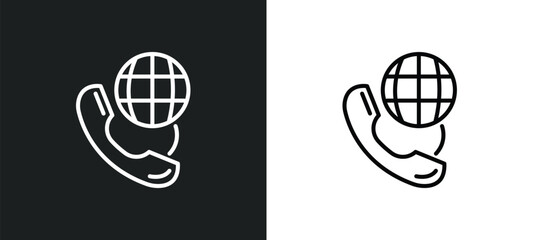 Poster - international call line icon in white and black colors. international call flat vector icon from international call collection for web, mobile apps and ui.