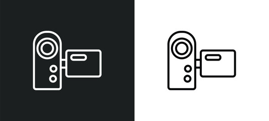 Poster - video camera front view line icon in white and black colors. video camera front view flat vector icon from video camera front view collection for web, mobile apps and ui.
