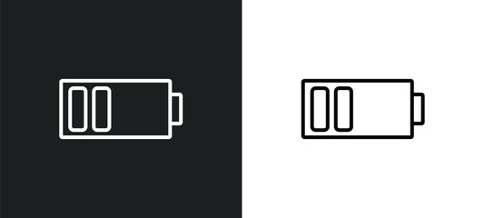 Poster - battery with two bars line icon in white and black colors. battery with two bars flat vector icon fr