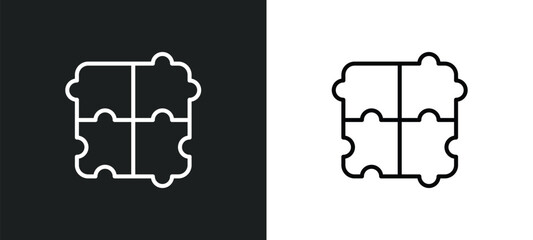 Poster - jigsaw line icon in white and black colors. jigsaw flat vector icon from jigsaw collection for web, mobile apps and ui.