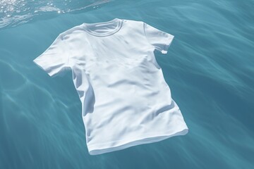 Wall Mural - White tshirt mockup floatinf on water surface, AI Generative