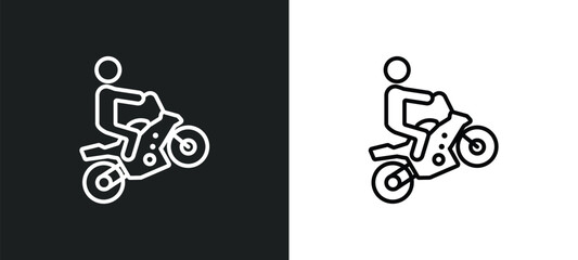 Poster - motocross line icon in white and black colors. motocross flat vector icon from motocross collection for web, mobile apps and ui.