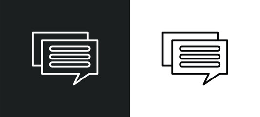 Poster - square bubble line icon in white and black colors. square bubble flat vector icon from square bubble collection for web, mobile apps and ui.