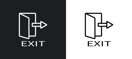 Poster - exit right arrow line icon in white and black colors. exit right arrow flat vector icon from exit ri