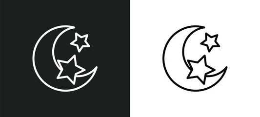 Poster - half moon and star line icon in white and black colors. half moon and star flat vector icon from half moon star collection for web, mobile apps ui.