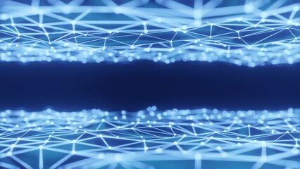 Poster - Abstract digital plexus style loopable animation. Futuristic digital blue particles wave background. Connection moving dots and lines, network connection structure. Technology, big data. 3d animation
