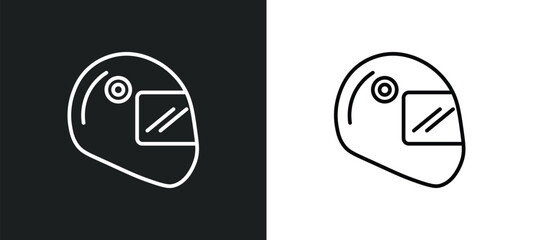 Poster - racing helmet line icon in white and black colors. racing helmet flat vector icon from racing helmet