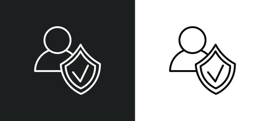 Poster - user protection line icon in white and black colors. user protection flat vector icon from user prot