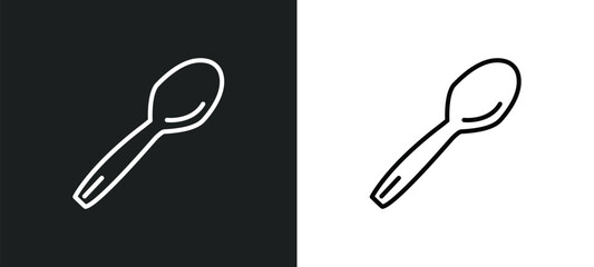 Canvas Print - spoon line icon in white and black colors. spoon flat vector icon from spoon collection for web, mobile apps and ui.