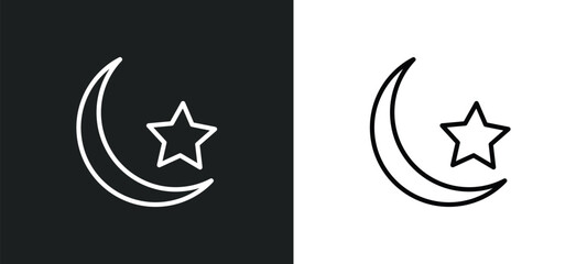 Poster - star and crescent moon line icon in white and black colors. star and crescent moon flat vector icon from star crescent moon collection for web, mobile apps ui.