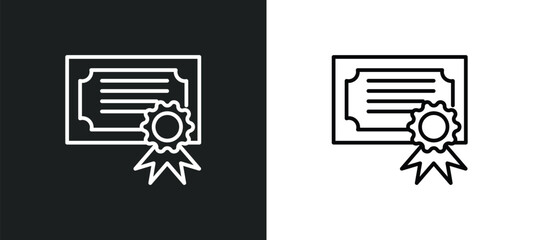 Poster - certification line icon in white and black colors. certification flat vector icon from certification collection for web, mobile apps and ui.