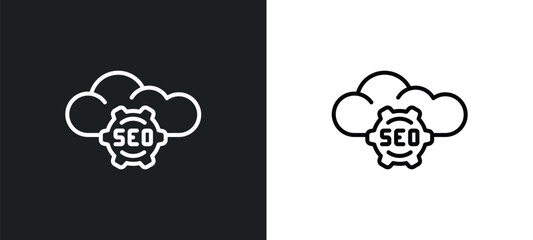 Poster - seo cloud line icon in white and black colors. seo cloud flat vector icon from seo cloud collection for web, mobile apps and ui.