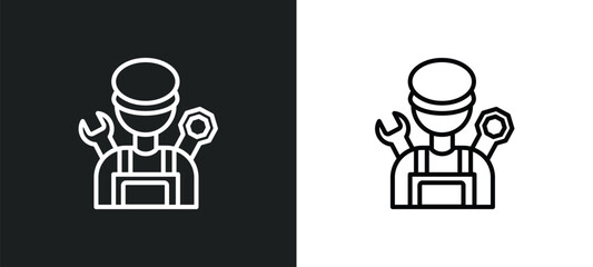 Poster - mechanic line icon in white and black colors. mechanic flat vector icon from mechanic collection for web, mobile apps and ui.