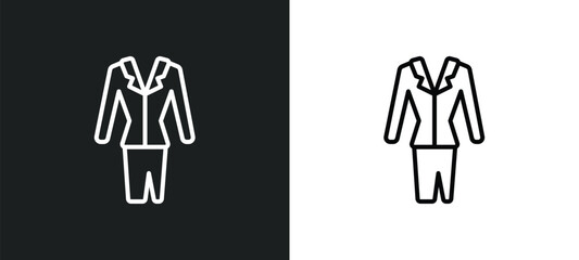 Wall Mural - women suit line icon in white and black colors. women suit flat vector icon from women suit collection for web, mobile apps and ui.