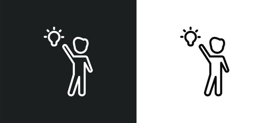 Poster - man with idea line icon in white and black colors. man with idea flat vector icon from man with idea collection for web, mobile apps and ui.