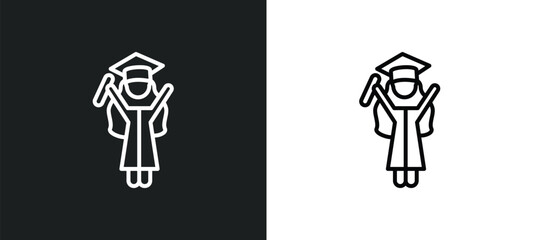 Fototapete - graduating woman line icon in white and black colors. graduating woman flat vector icon from graduating woman collection for web, mobile apps and ui.