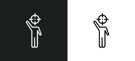 Poster - man with target line icon in white and black colors. man with target flat vector icon from man with target collection for web, mobile apps and ui.