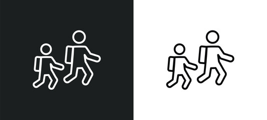 Poster - walking to school line icon in white and black colors. walking to school flat vector icon from walki