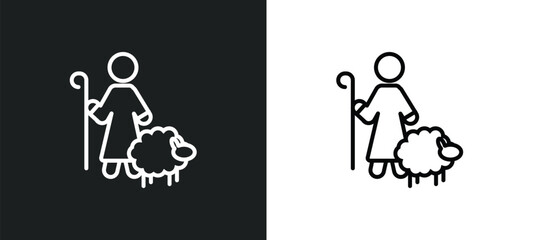 Poster - shepherd line icon in white and black colors. shepherd flat vector icon from shepherd collection for