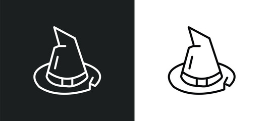 Poster - wizard hat on head line icon in white and black colors. wizard hat on head flat vector icon from wizard hat on head collection for web, mobile apps and ui.