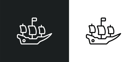 Poster - pirate ship line icon in white and black colors. pirate ship flat vector icon from pirate ship collection for web, mobile apps and ui.