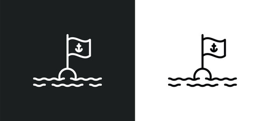 Poster - sea flag line icon in white and black colors. sea flag flat vector icon from sea flag collection for web, mobile apps and ui.