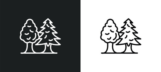 Wall Mural - tree with big foliage line icon in white and black colors. tree with big foliage flat vector icon fr