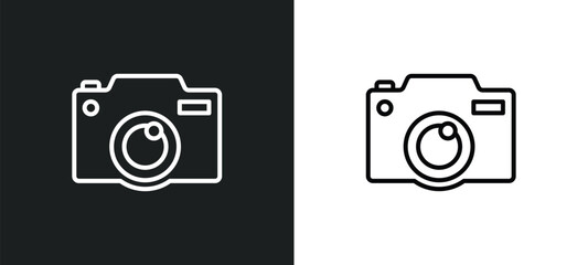 Poster - photo camera line icon in white and black colors. photo camera flat vector icon from photo camera collection for web, mobile apps and ui.