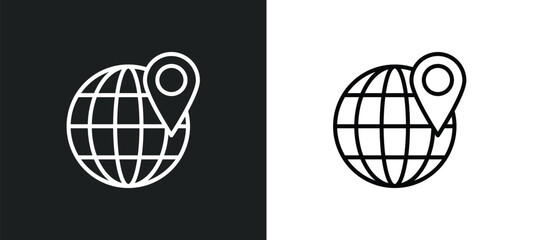 Wall Mural - globe with pointer line icon in white and black colors. globe with pointer flat vector icon from globe with pointer collection for web, mobile apps and ui.