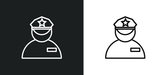 Poster - security guard line icon in white and black colors. security guard flat vector icon from security gu