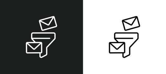 Poster - mail funneling line icon in white and black colors. mail funneling flat vector icon from mail funneling collection for web, mobile apps and ui.