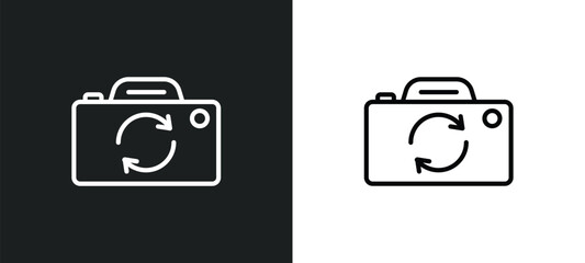 Poster - camera front line icon in white and black colors. camera front flat vector icon from camera front co