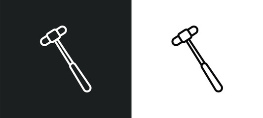 Poster - medical hammer tool line icon in white and black colors. medical hammer tool flat vector icon from m