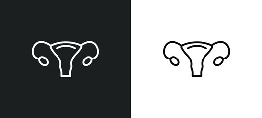 Poster - uterus line icon in white and black colors. uterus flat vector icon from uterus collection for web, 