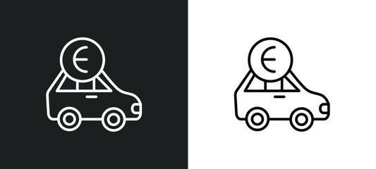 Poster - car with euro line icon in white and black colors. car with euro flat vector icon from car with euro