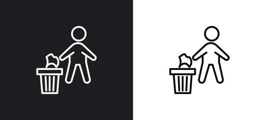 Poster - throw to the bin line icon in white and black colors. throw to the bin flat vector icon from throw to the bin collection for web, mobile apps and ui.