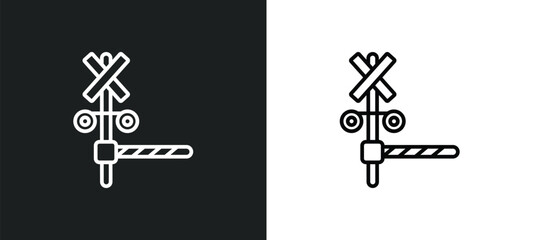 Poster - rail crossing line icon in white and black colors. rail crossing flat vector icon from rail crossing collection for web, mobile apps and ui.