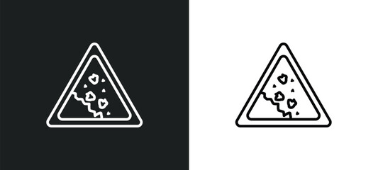 Poster - land slide line icon in white and black colors. land slide flat vector icon from land slide collecti