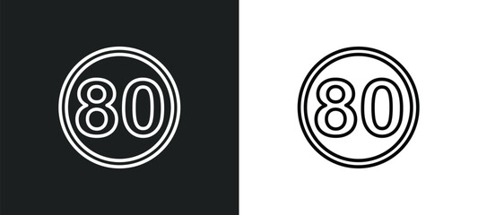 Poster - 80 speed limit line icon in white and black colors. 80 speed limit flat vector icon from 80 speed li