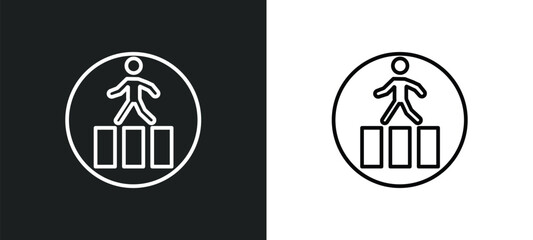 Poster - crossing road caution line icon in white and black colors. crossing road caution flat vector icon fr