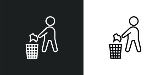 Poster - no littering line icon in white and black colors. no littering flat vector icon from no littering collection for web, mobile apps and ui.