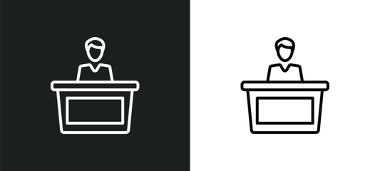 Poster - court trial line icon in white and black colors. court trial flat vector icon from court trial collection for web, mobile apps and ui.