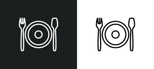 Canvas Print - dinner line icon in white and black colors. dinner flat vector icon from dinner collection for web, mobile apps and ui.