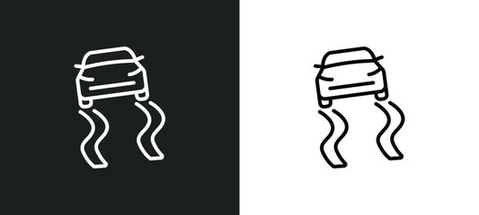 Poster - slippery road line icon in white and black colors. slippery road flat vector icon from slippery road