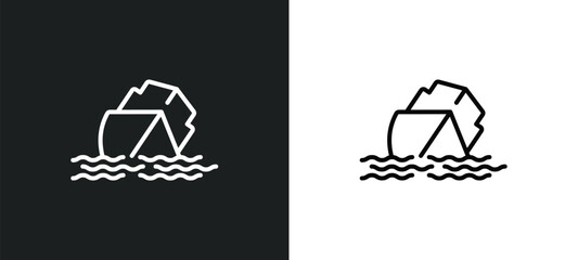 Poster - sinking line icon in white and black colors. sinking flat vector icon from sinking collection for web, mobile apps and ui.