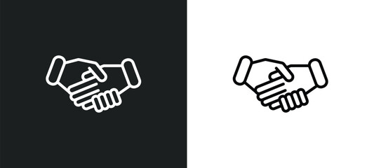 Poster - shake hands line icon in white and black colors. shake hands flat vector icon from shake hands colle
