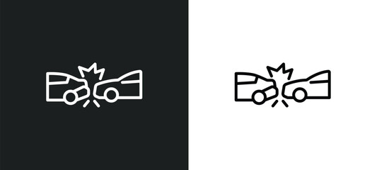 Poster - rear end collision line icon in white and black colors. rear end collision flat vector icon from rear end collision collection for web, mobile apps and ui.