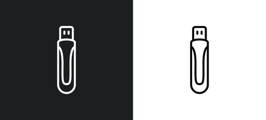 Poster - usb flash line icon in white and black colors. usb flash flat vector icon from usb flash collection for web, mobile apps and ui.