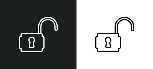 Poster - unlock line icon in white and black colors. unlock flat vector icon from unlock collection for web, 